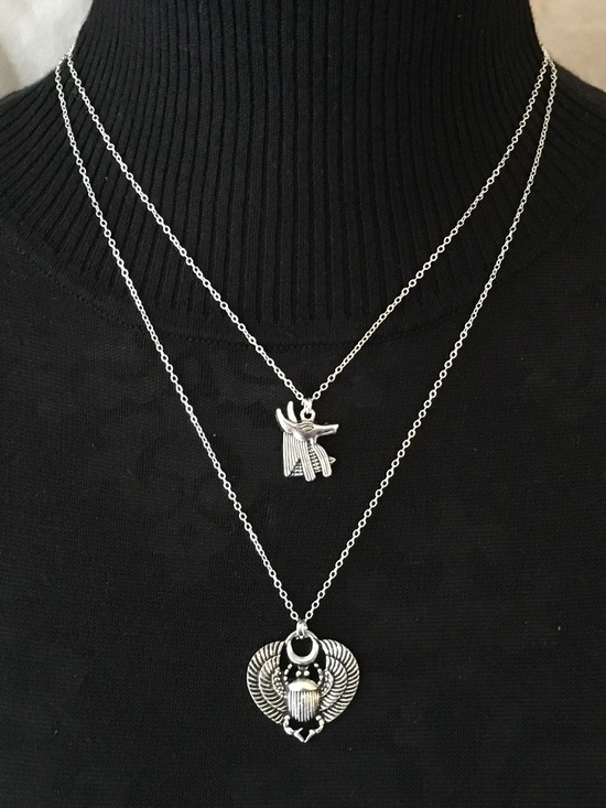 Hand Crafted Jewelry - “Book of the Dead" Handmade Dainty 2-Layer Egyptian Necklace, Anubis, Scarab